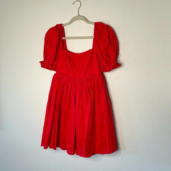 Lulu’s A Day in Paris Red Square Neck Puff Sleeve Babydoll Dress - Picture 5 of 8